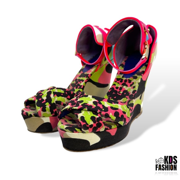 MISSONI Hot Pink Leopard & Camo Wedge Sandals 39 - Picture 3 of 12